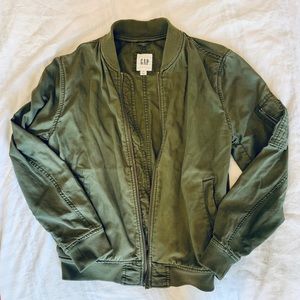Gap cotton linen bomber in olive green